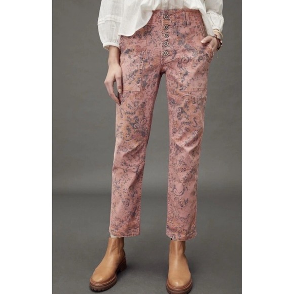 Anthropologie The Wanderer Pink Floral Utility Pants Button Fly Women's Size 30‎ - Picture 1 of 11